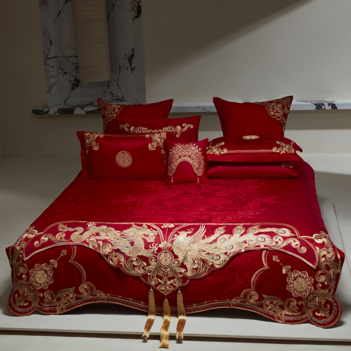 91家纺网 家纺一手货源 找家纺 （总）东方合美（原：皇家传奇） 2026新款新中式贡缎提花龙凤嫁衣婚庆四件套