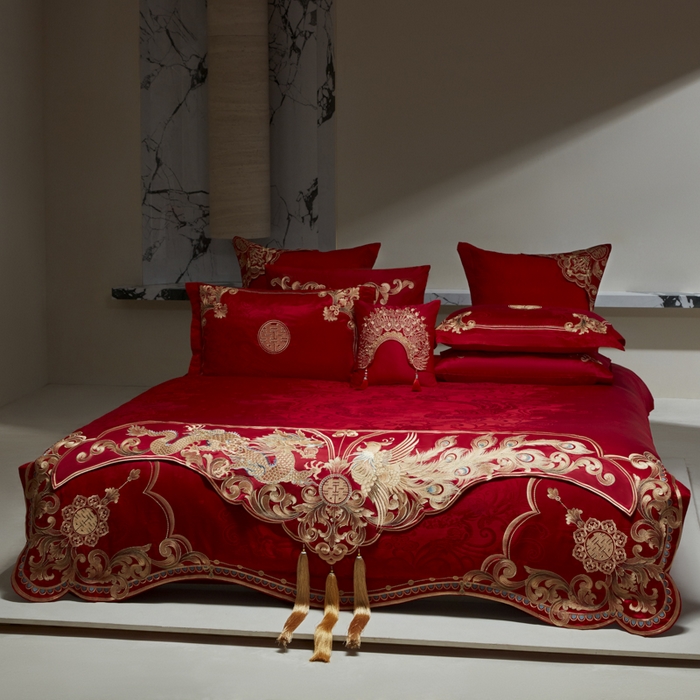 91家纺网 家纺一手货源 找家纺 （总）东方合美（原：皇家传奇） 2026新款新中式贡缎提花龙凤嫁衣婚庆四件套