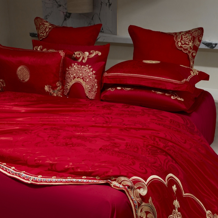 91家纺网 家纺一手货源 找家纺 （总）东方合美（原：皇家传奇） 2026新款新中式贡缎提花龙凤嫁衣婚庆四件套