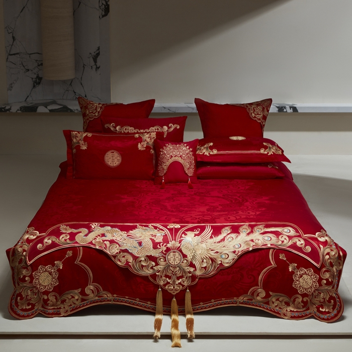 91家纺网 家纺一手货源 找家纺 （总）东方合美（原：皇家传奇） 2026新款新中式贡缎提花龙凤嫁衣婚庆四件套