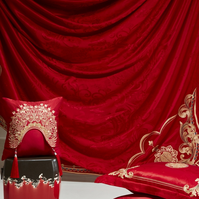 91家纺网 家纺一手货源 找家纺 （总）东方合美（原：皇家传奇） 2026新款新中式贡缎提花龙凤嫁衣婚庆四件套