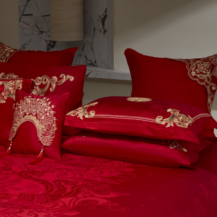 91家纺网 家纺一手货源 找家纺 （总）东方合美（原：皇家传奇） 2026新款新中式贡缎提花龙凤嫁衣婚庆四件套