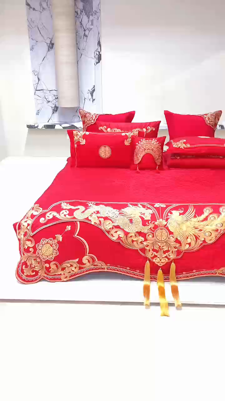 91家纺网 家纺一手货源 找家纺 （总）东方合美（原：皇家传奇） 2026新款新中式贡缎提花龙凤嫁衣婚庆四件套