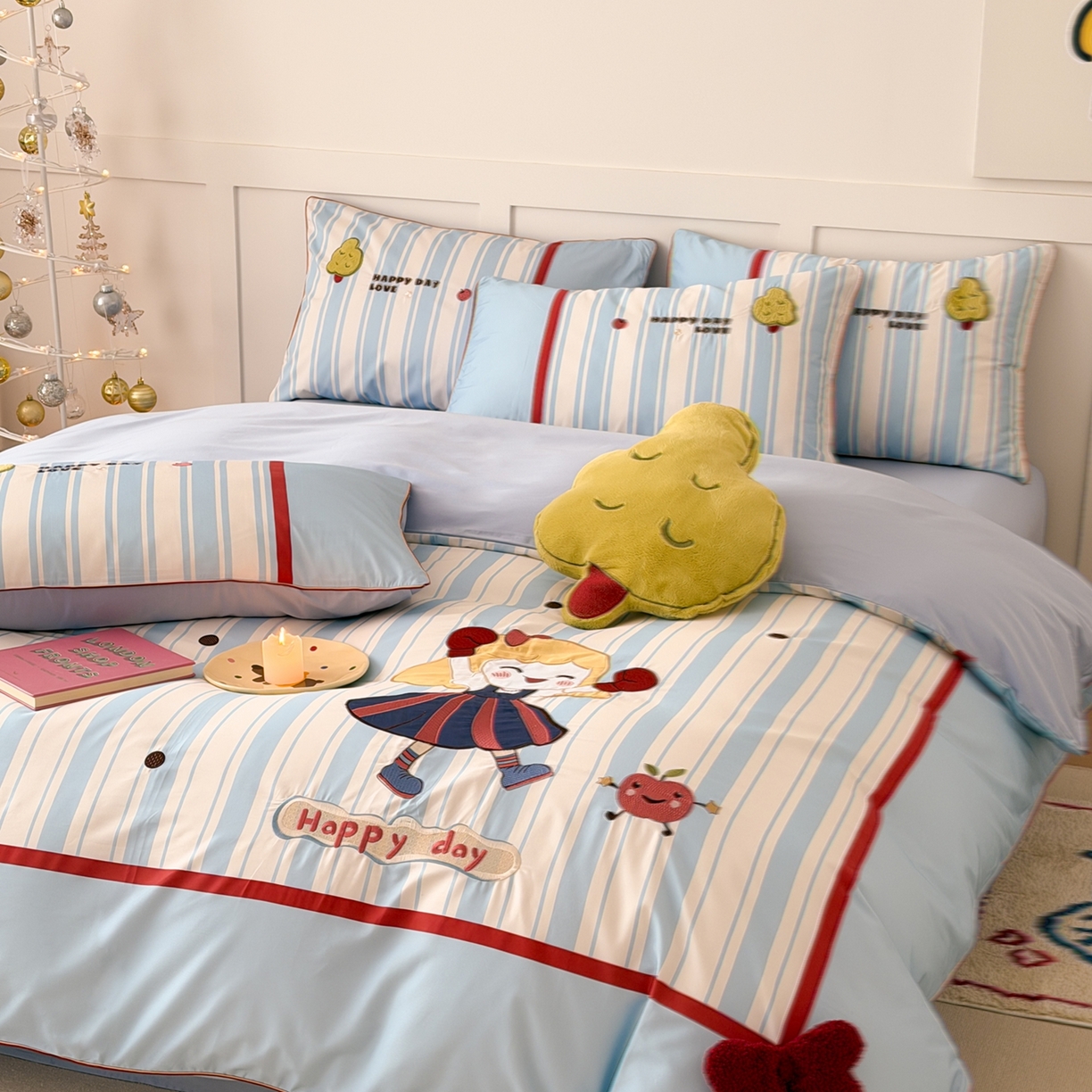 91家纺网 家纺一手货源 找家纺 西西家居 2026新款100S长绒棉全棉纯棉四件套-小可爱 小可爱-蓝