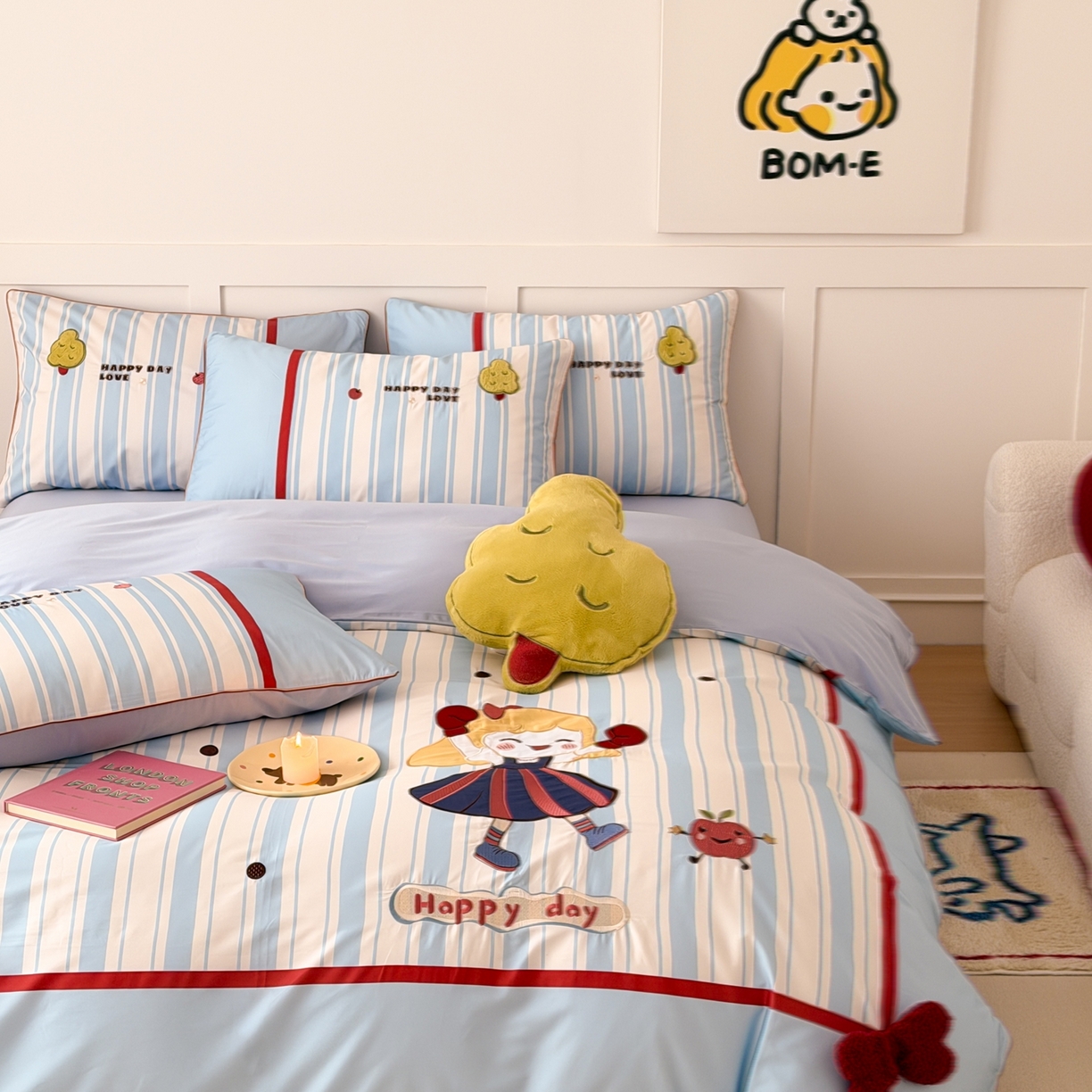 91家纺网 家纺一手货源 找家纺 西西家居 2026新款100S长绒棉全棉纯棉四件套-小可爱 小可爱-蓝