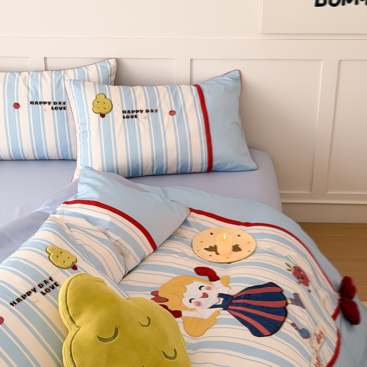 91家纺网 家纺一手货源 找家纺 西西家居 2026新款100S长绒棉全棉纯棉四件套-小可爱 小可爱-蓝