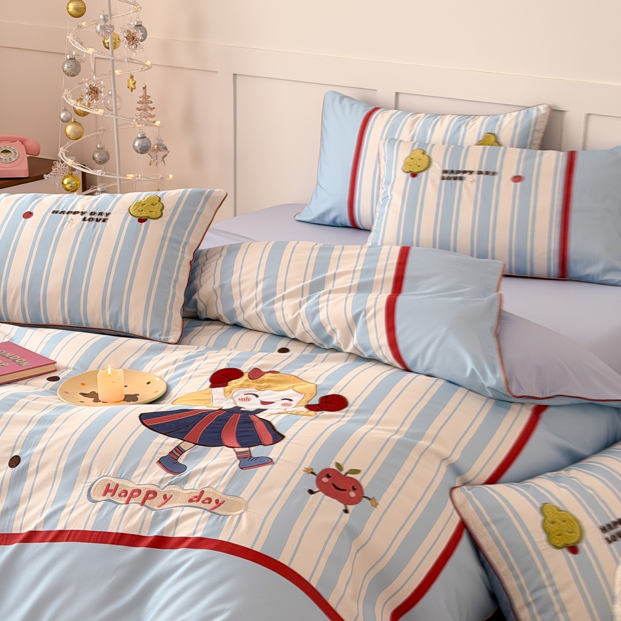 91家纺网 家纺一手货源 找家纺 西西家居 2026新款100S长绒棉全棉纯棉四件套-小可爱 小可爱-蓝