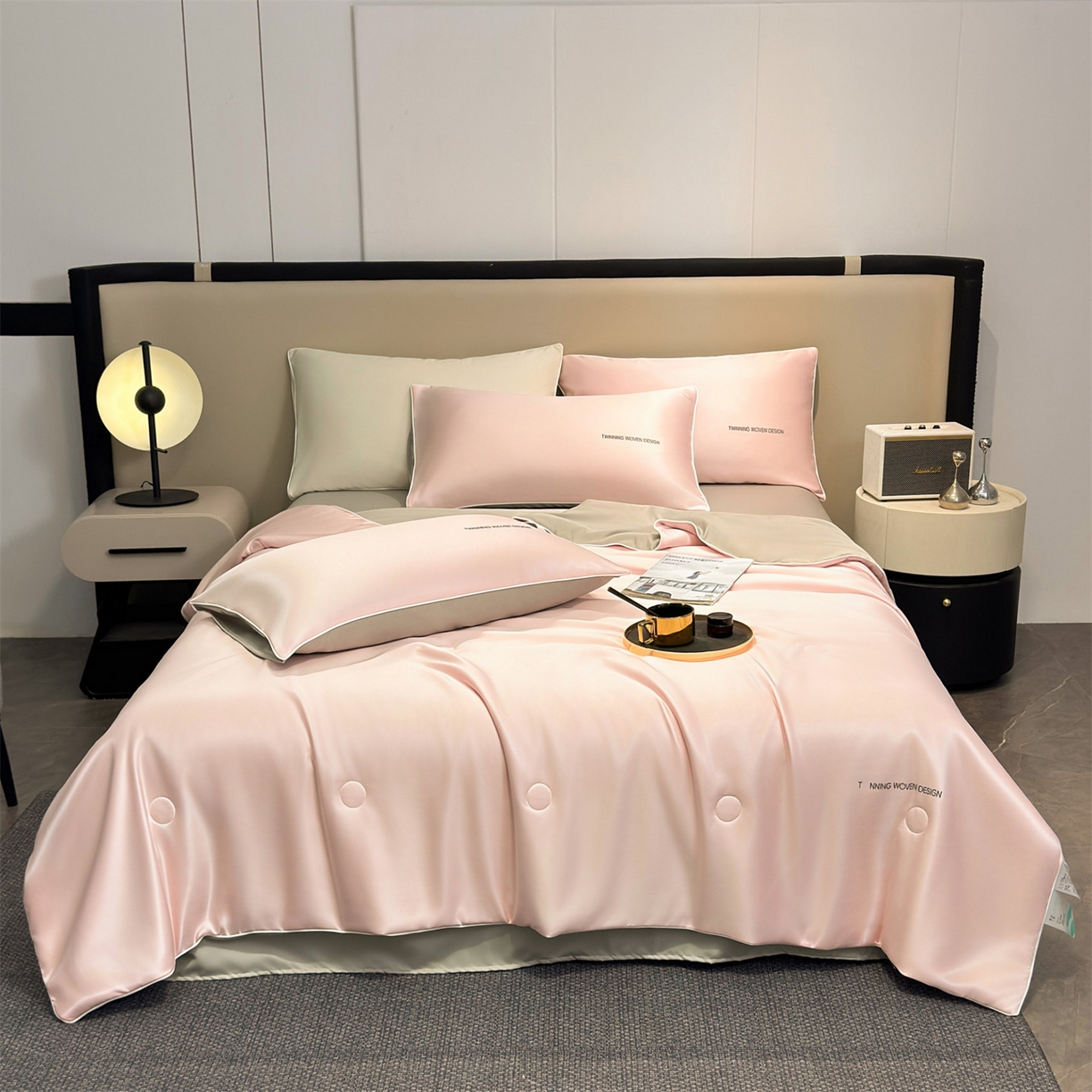 91家纺网 家纺一手货源 找家纺 招财星家纺 2026新款可水洗真丝被夏天空调被单人夏凉被冰丝夏被被子双人薄被（带质检报告买家秀） 丝语-粉玉+银灰