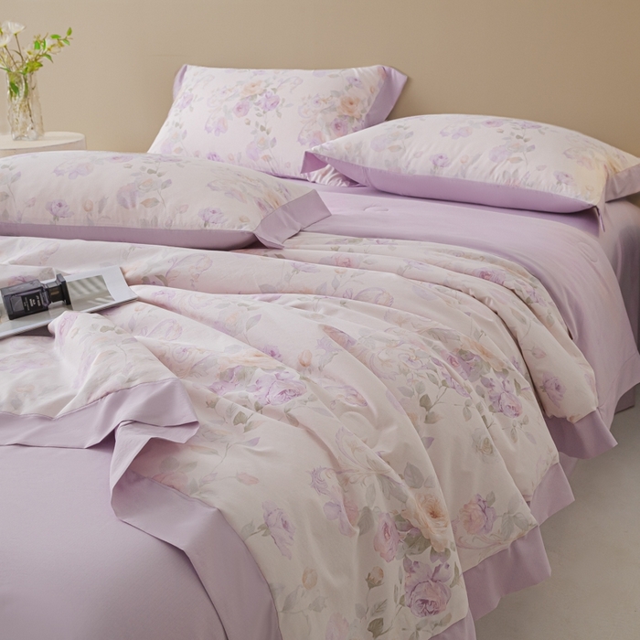 91家纺网 家纺一手货源 找家纺 柒月家居 2026新款凉感冰丝夏被空调被夏凉被 伊莉莎粉