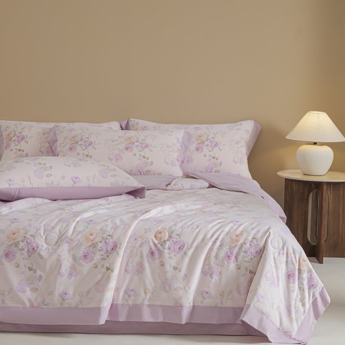 91家纺网 家纺一手货源 找家纺 柒月家居 2026新款凉感冰丝夏被空调被夏凉被 伊莉莎粉