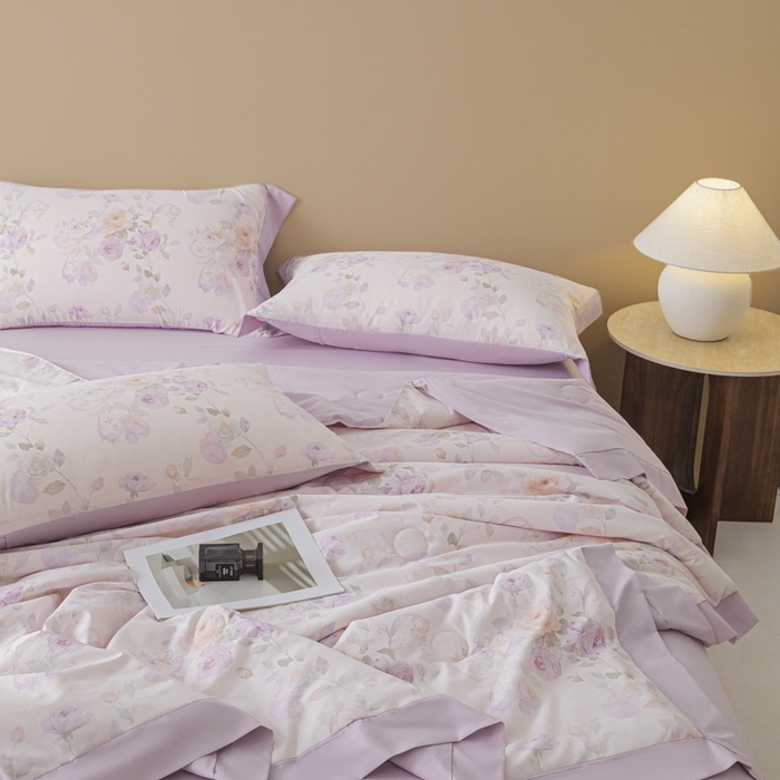 91家纺网 家纺一手货源 找家纺 柒月家居 2026新款凉感冰丝夏被空调被夏凉被 伊莉莎粉