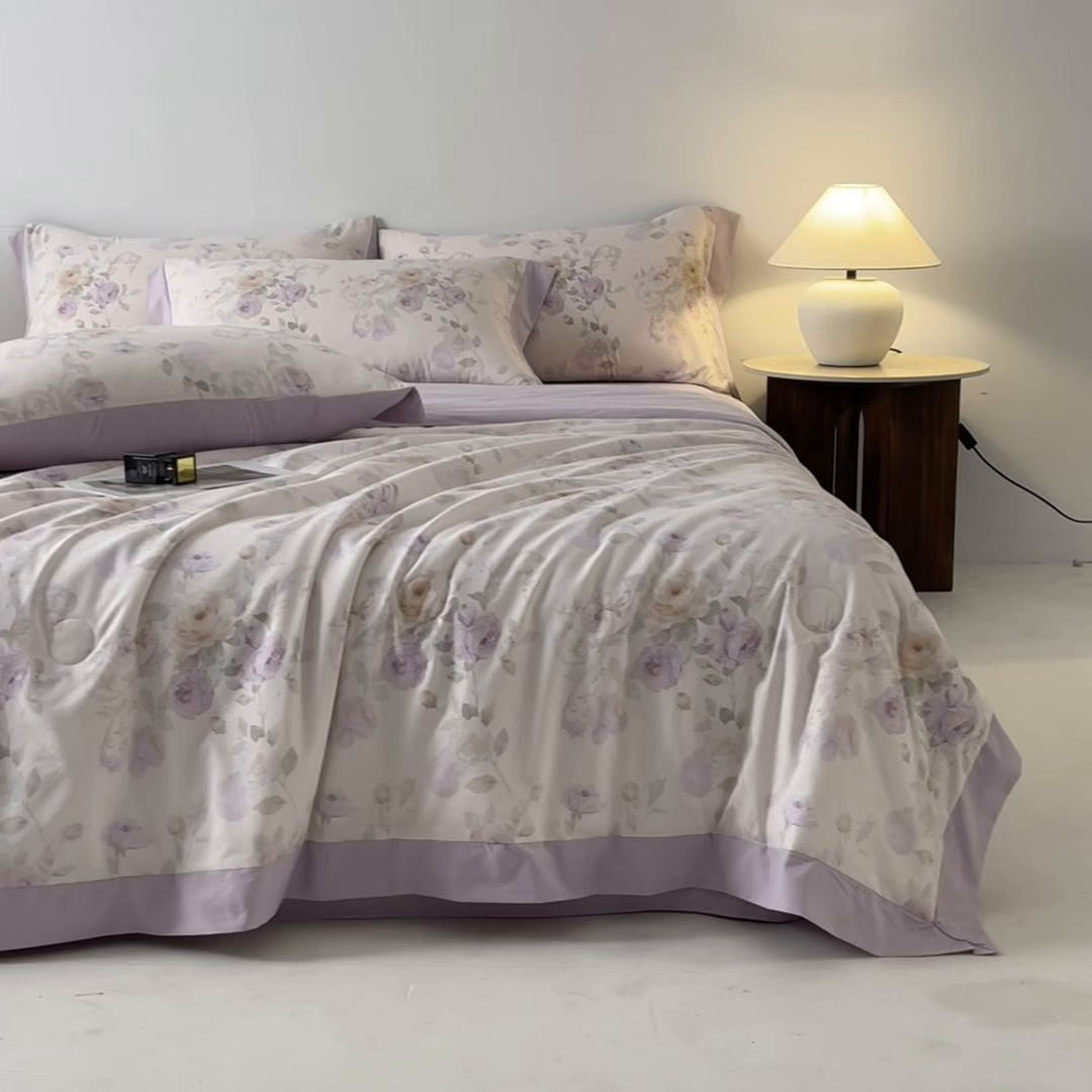 91家纺网 家纺一手货源 找家纺 柒月家居 2026新款凉感冰丝夏被空调被夏凉被 伊莉莎粉