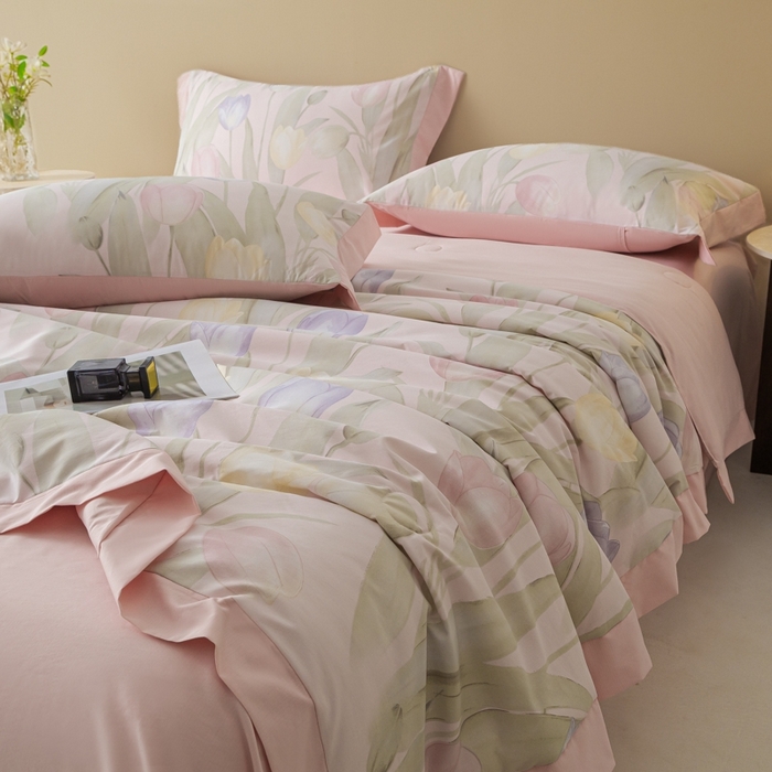 91家纺网 家纺一手货源 找家纺 柒月家居 2026新款凉感冰丝夏被空调被夏凉被 郁金香玉