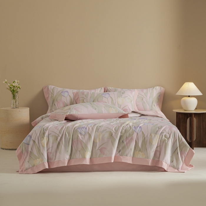 91家纺网 家纺一手货源 找家纺 柒月家居 2026新款凉感冰丝夏被空调被夏凉被 郁金香玉