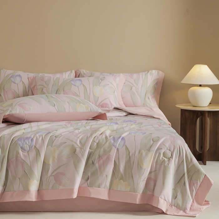 91家纺网 家纺一手货源 找家纺 柒月家居 2026新款凉感冰丝夏被空调被夏凉被 郁金香玉