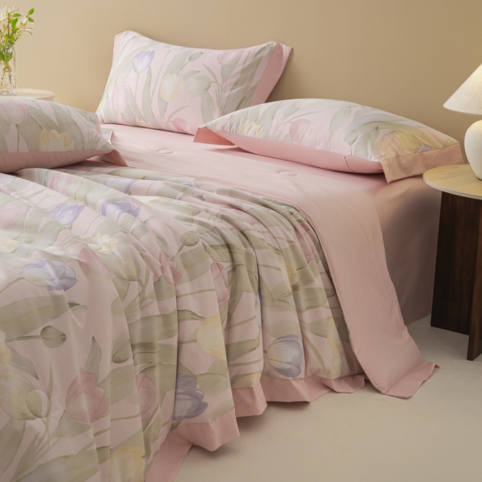 91家纺网 家纺一手货源 找家纺 柒月家居 2026新款凉感冰丝夏被空调被夏凉被 郁金香玉