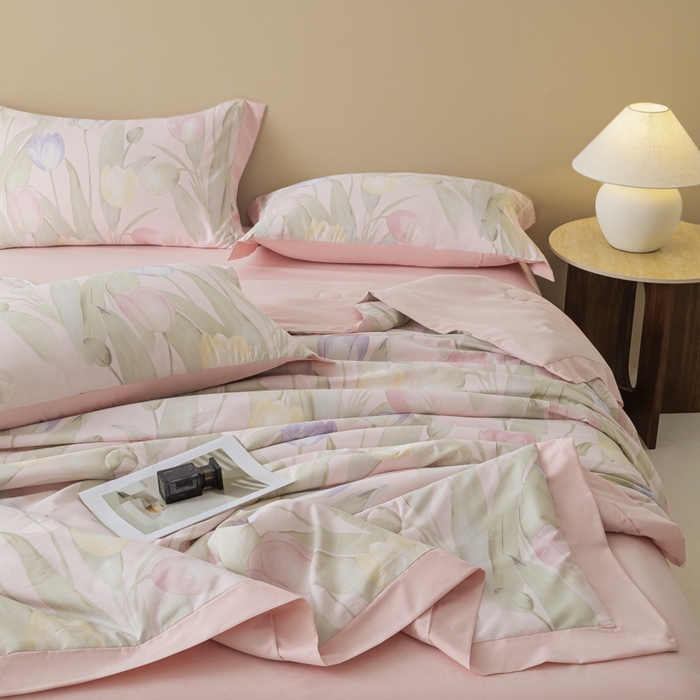 91家纺网 家纺一手货源 找家纺 柒月家居 2026新款凉感冰丝夏被空调被夏凉被 郁金香玉