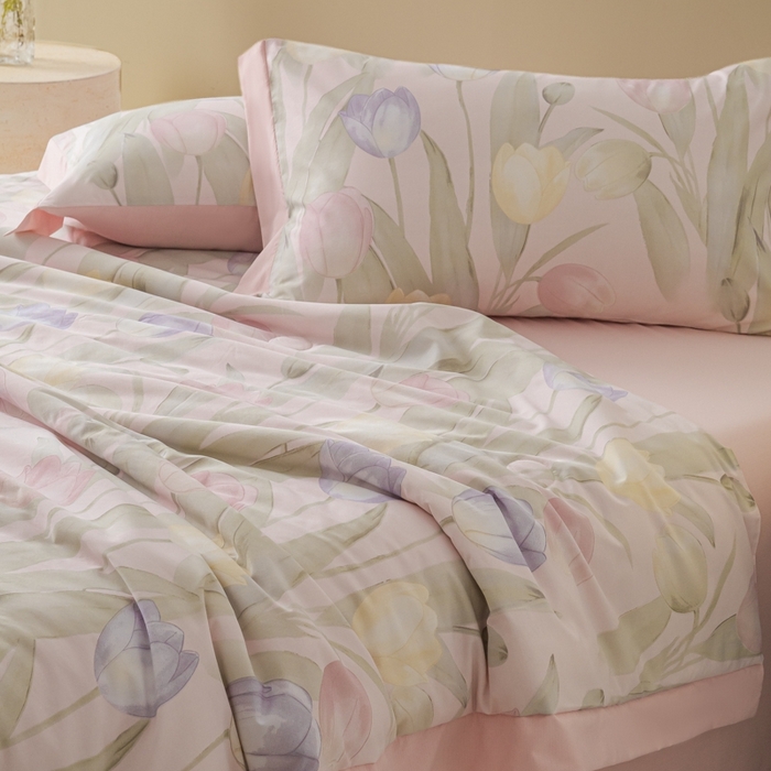 91家纺网 家纺一手货源 找家纺 柒月家居 2026新款凉感冰丝夏被空调被夏凉被 郁金香玉