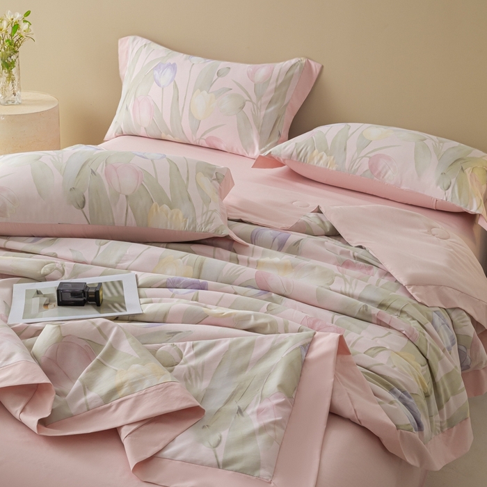 91家纺网 家纺一手货源 找家纺 柒月家居 2026新款凉感冰丝夏被空调被夏凉被 郁金香玉