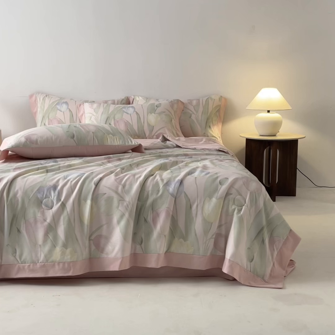 91家纺网 家纺一手货源 找家纺 柒月家居 2026新款凉感冰丝夏被空调被夏凉被 郁金香玉