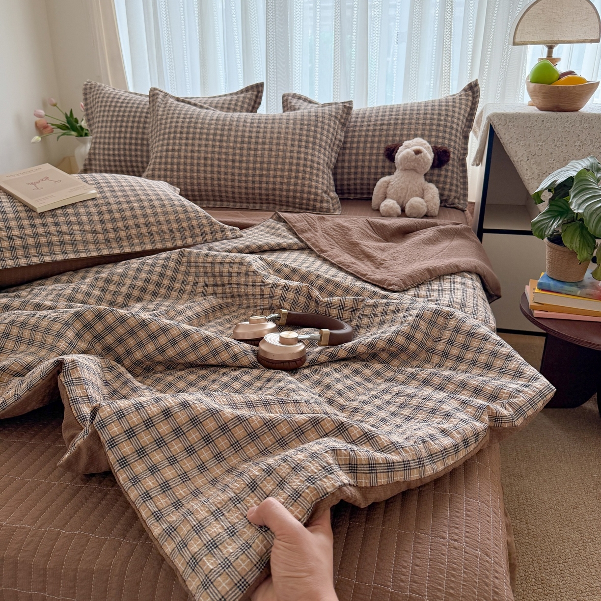 91家纺网 家纺一手货源 找家纺 梵希雅 2026新款云感泡芙棉泡芙纱床盖夏被四件套 古典格