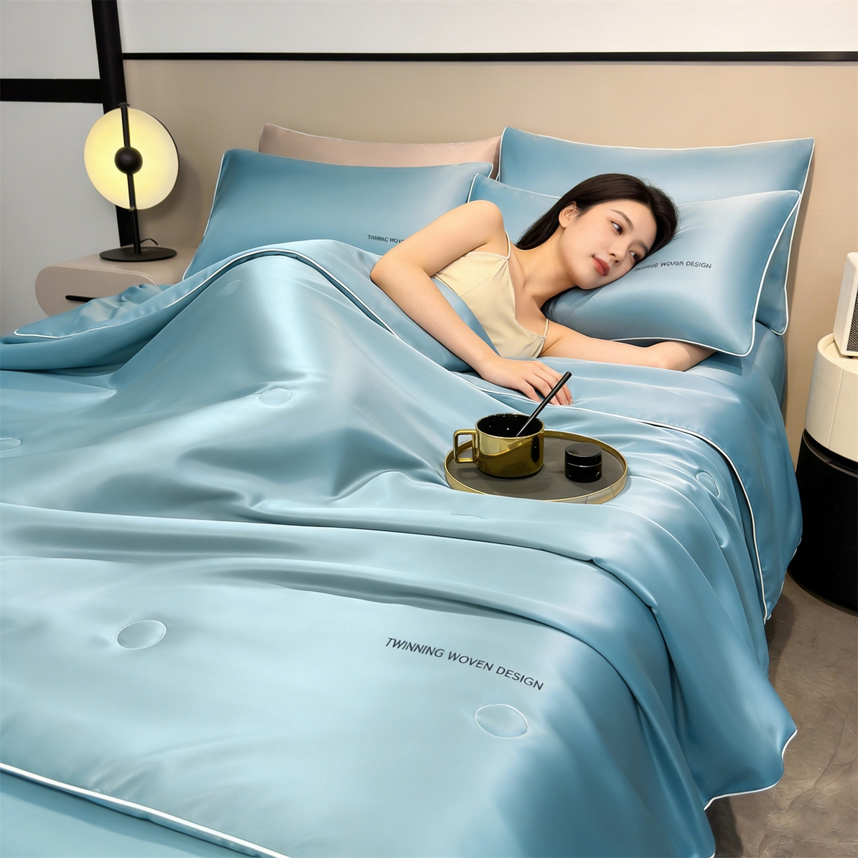 91家纺网 家纺一手货源 找家纺 招财星家纺 2026新款可水洗真丝被夏天空调被单人夏凉被冰丝夏被被子双人薄被（带质检报告买家秀） 丝语-湖蓝