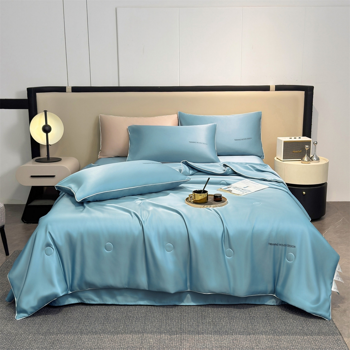 91家纺网 家纺一手货源 找家纺 招财星家纺 2026新款可水洗真丝被夏天空调被单人夏凉被冰丝夏被被子双人薄被（带质检报告买家秀） 丝语-湖蓝