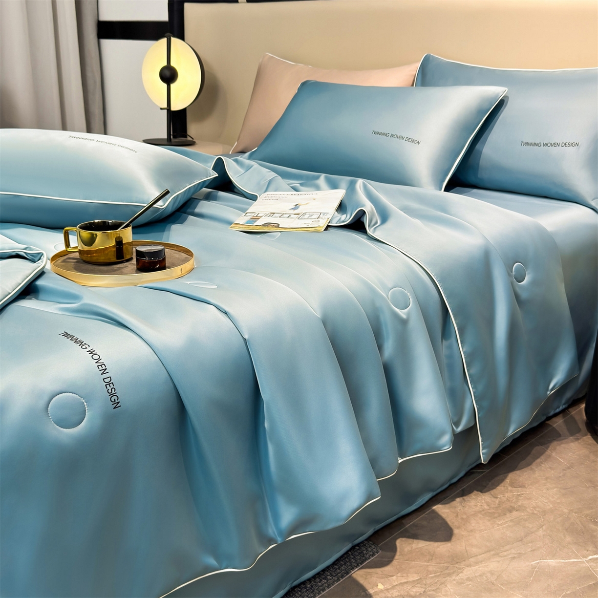 91家纺网 家纺一手货源 找家纺 招财星家纺 2026新款可水洗真丝被夏天空调被单人夏凉被冰丝夏被被子双人薄被（带质检报告买家秀） 丝语-湖蓝