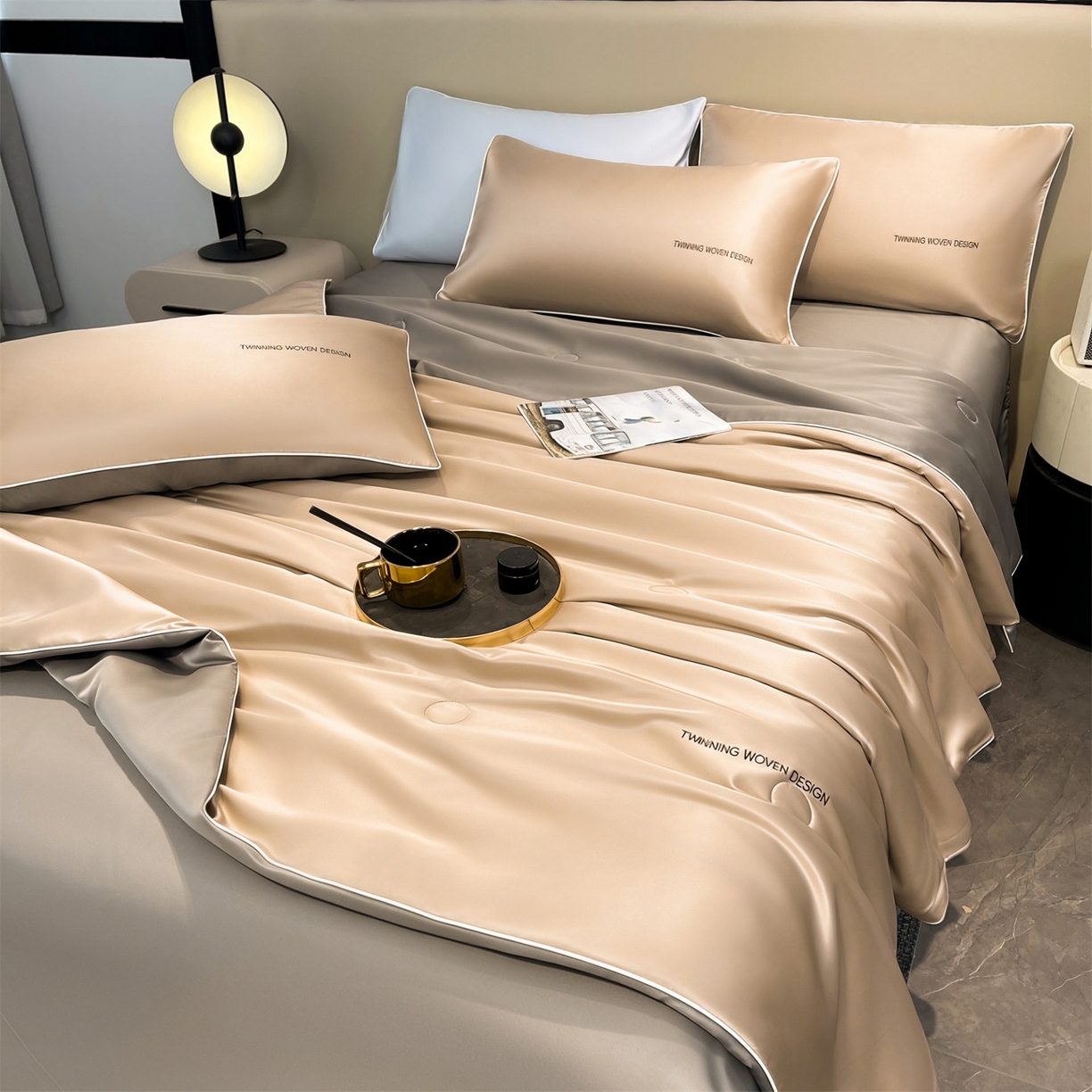 91家纺网 家纺一手货源 找家纺 招财星家纺 2026新款可水洗真丝被夏天空调被单人夏凉被冰丝夏被被子双人薄被（带质检报告买家秀） 丝语-奶咖+暖棕