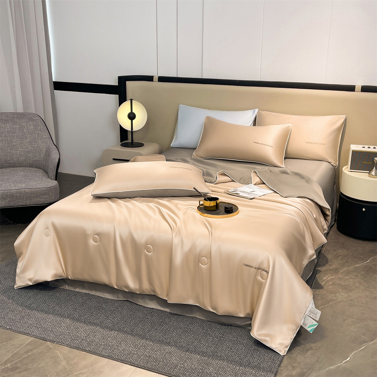 91家纺网 家纺一手货源 找家纺 招财星家纺 2026新款可水洗真丝被夏天空调被单人夏凉被冰丝夏被被子双人薄被（带质检报告买家秀） 丝语-奶咖+暖棕