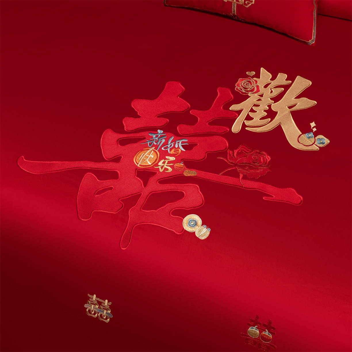 91家纺网 家纺一手货源 找家纺 （总）美娘阁 2026新款长绒棉全棉贡缎提花款新中式古典韵味精美刺绣婚庆套件 1