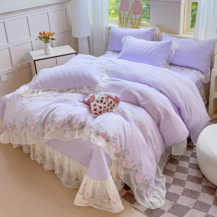 91家纺网 家纺一手货源 找家纺 苏米娜家纺SUMINA 2026新款春夏韩版床盖款多功能夏被床盖四件套 花恋系列 花恋-梦幻紫