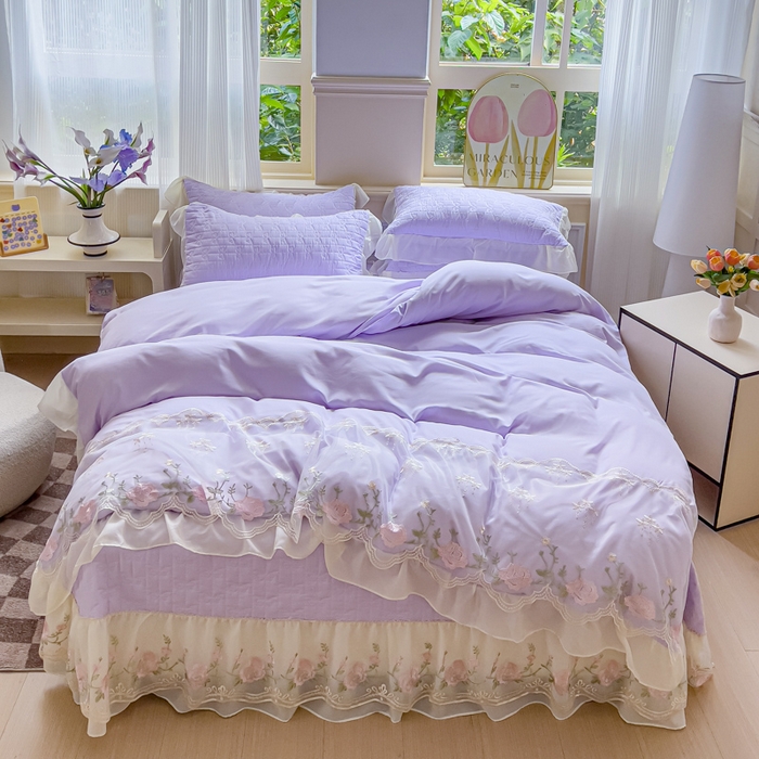 91家纺网 家纺一手货源 找家纺 苏米娜家纺SUMINA 2026新款春夏韩版床盖款多功能夏被床盖四件套 花恋系列 花恋-梦幻紫