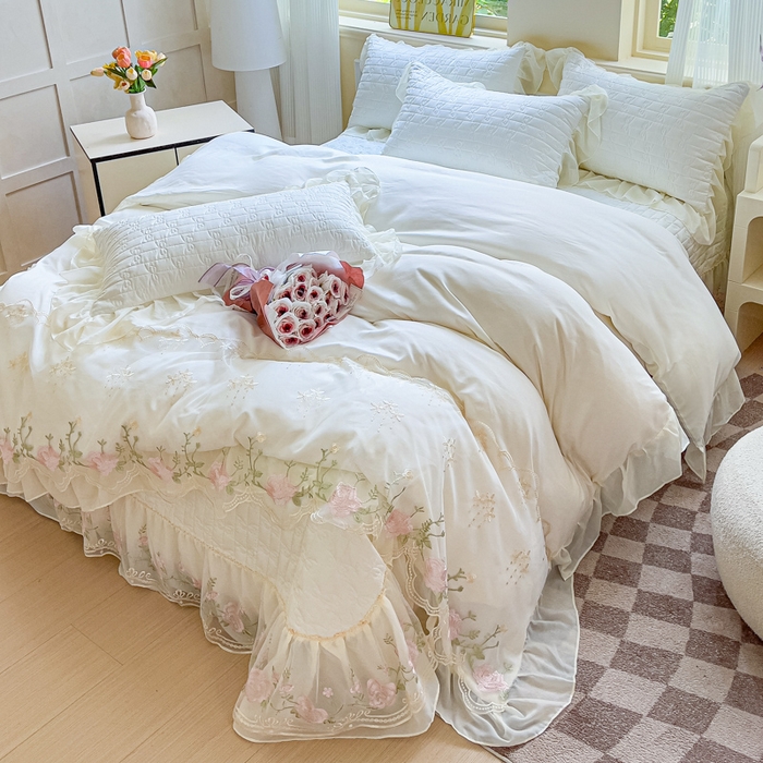 91家纺网 家纺一手货源 找家纺 苏米娜家纺SUMINA 2026新款春夏韩版床盖款多功能夏被床盖四件套 花恋系列 花恋-奶昔白