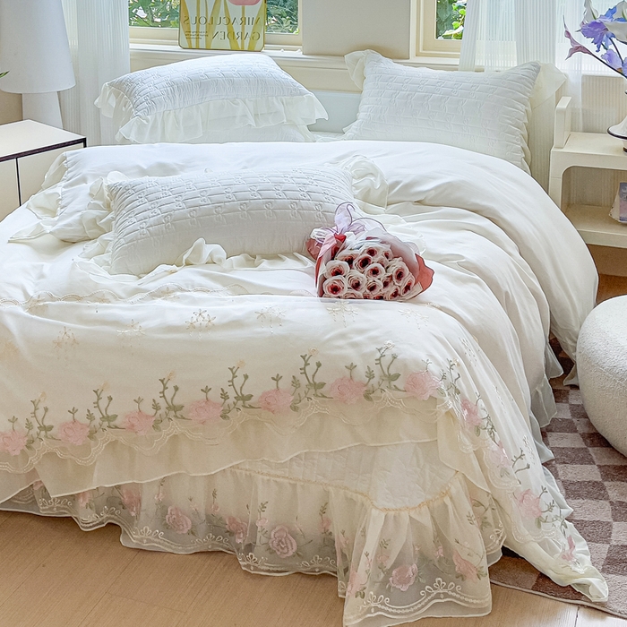 91家纺网 家纺一手货源 找家纺 苏米娜家纺SUMINA 2026新款春夏韩版床盖款多功能夏被床盖四件套 花恋系列 花恋-奶昔白