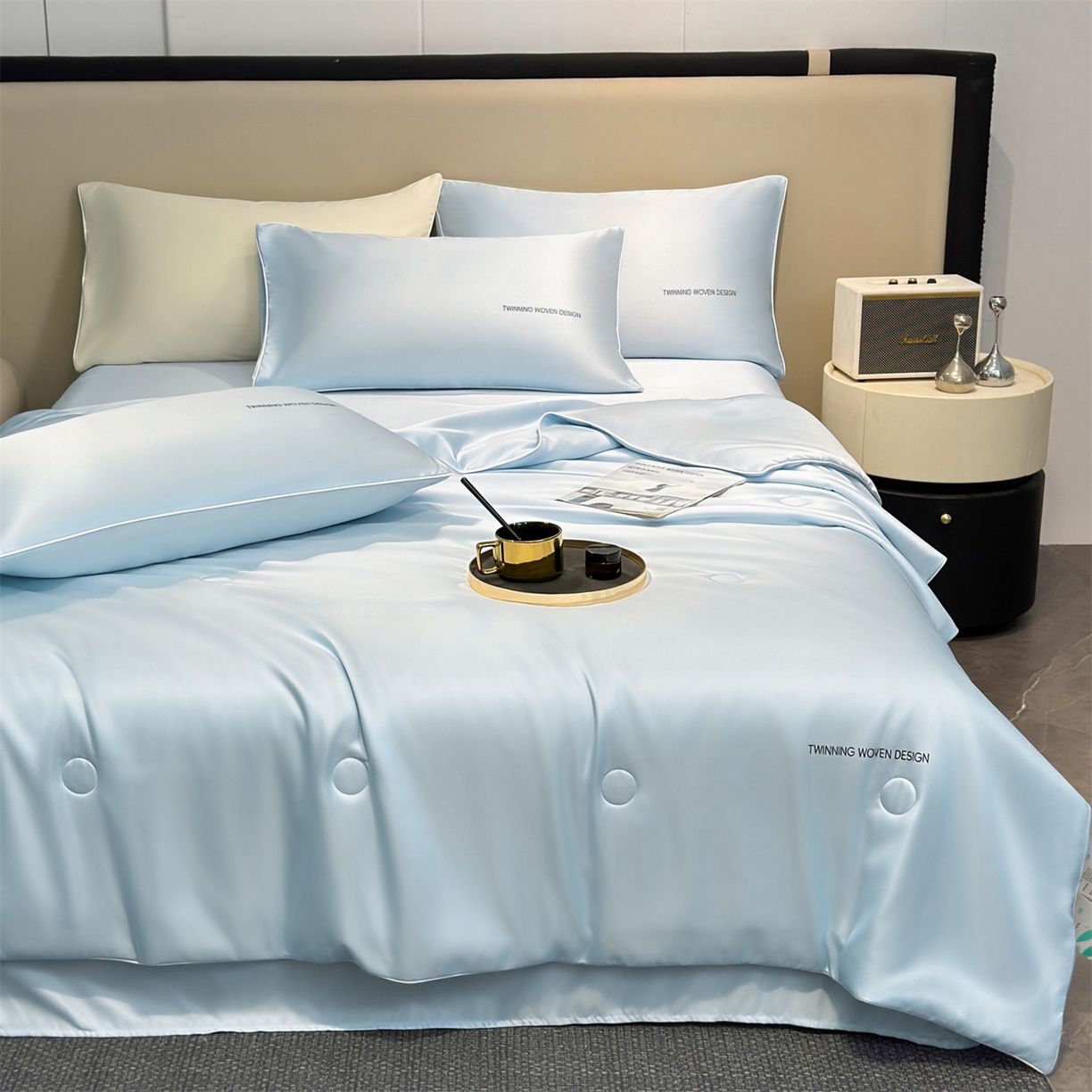 91家纺网 家纺一手货源 找家纺 招财星家纺 2026新款可水洗真丝被夏天空调被单人夏凉被冰丝夏被被子双人薄被（带质检报告买家秀） 丝语-水蓝