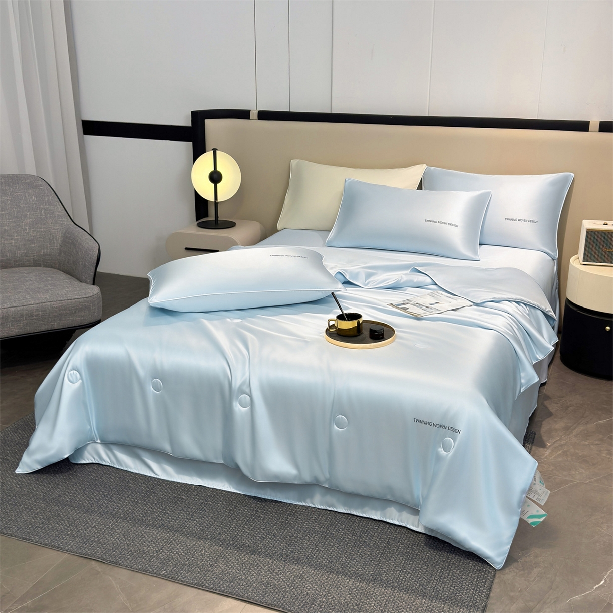 91家纺网 家纺一手货源 找家纺 招财星家纺 2026新款可水洗真丝被夏天空调被单人夏凉被冰丝夏被被子双人薄被（带质检报告买家秀） 丝语-水蓝