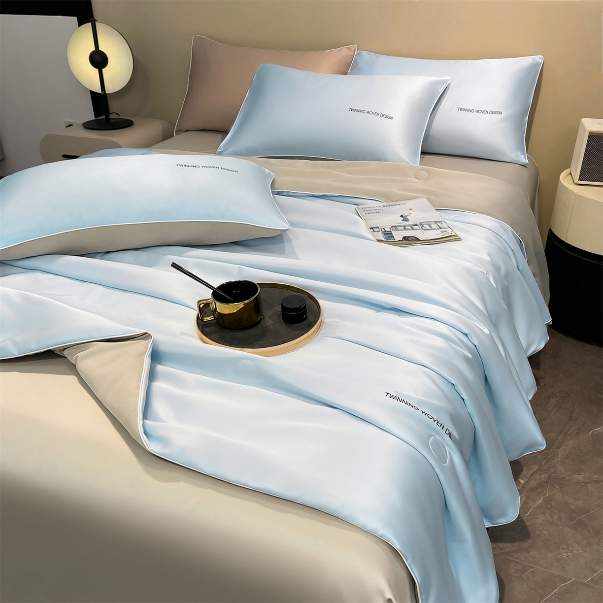 91家纺网 家纺一手货源 找家纺 招财星家纺 2026新款可水洗真丝被夏天空调被单人夏凉被冰丝夏被被子双人薄被（带质检报告买家秀） 丝语-水蓝+银灰