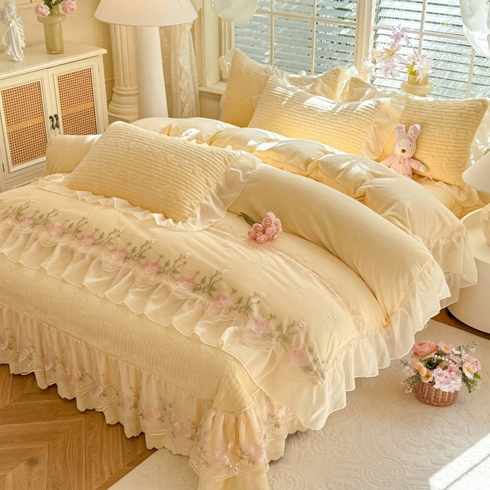 苏米娜家纺SUMINA 2026新款春夏韩版床盖款多功能夏被床盖四件套 花恋系列 花恋-嫩黄