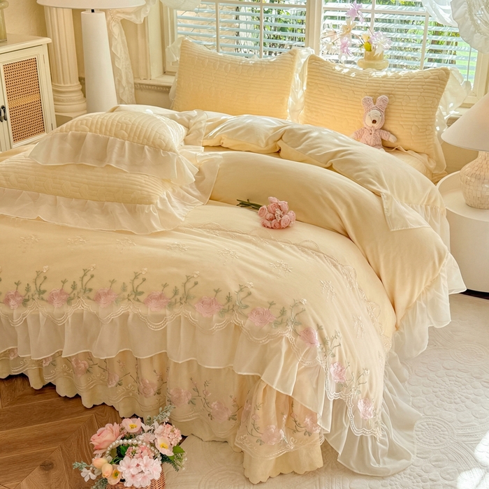 91家纺网 家纺一手货源 找家纺 苏米娜家纺SUMINA 2026新款春夏韩版床盖款多功能夏被床盖四件套 花恋系列 花恋-嫩黄