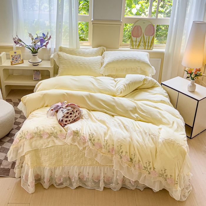 91家纺网 家纺一手货源 找家纺 苏米娜家纺SUMINA 2026新款春夏韩版床盖款多功能夏被床盖四件套 花恋系列 花恋-嫩黄