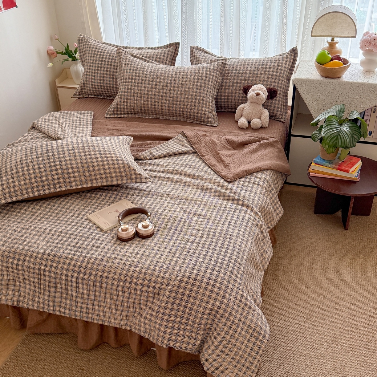 91家纺网 家纺一手货源 找家纺 梵希雅 2026新款云感泡芙棉泡芙纱床盖夏被四件套 古典格