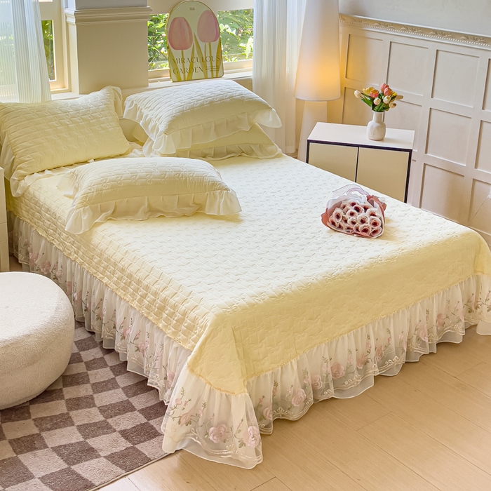 91家纺网 家纺一手货源 找家纺 苏米娜家纺SUMINA 2026新款春夏韩版床盖款多功能夏被床盖四件套 花恋系列 花恋-嫩黄