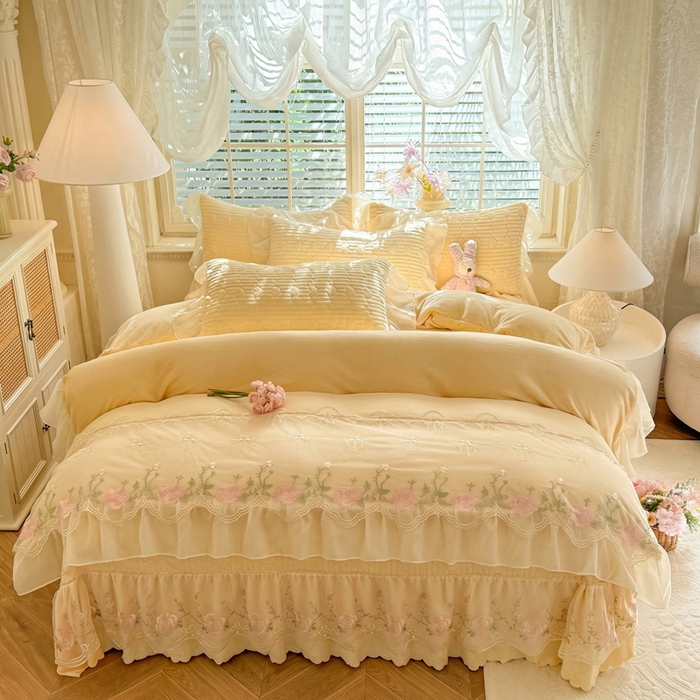 91家纺网 家纺一手货源 找家纺 苏米娜家纺SUMINA 2026新款春夏韩版床盖款多功能夏被床盖四件套 花恋系列 花恋-嫩黄