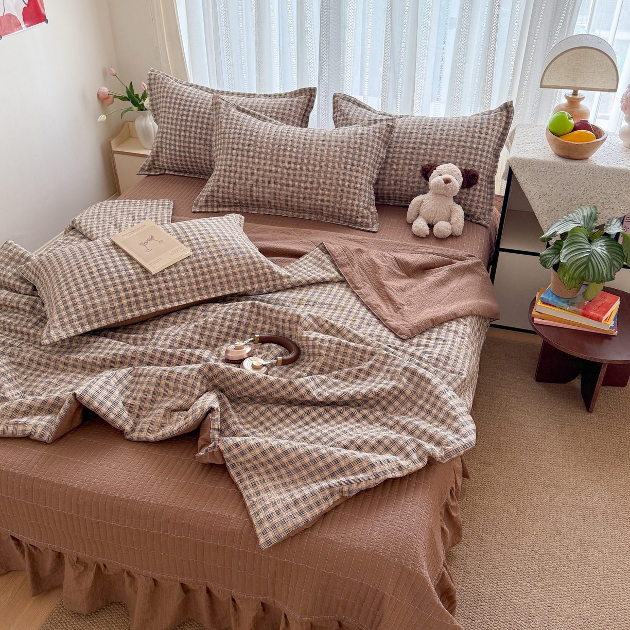 91家纺网 家纺一手货源 找家纺 梵希雅 2026新款云感泡芙棉泡芙纱床盖夏被四件套 古典格