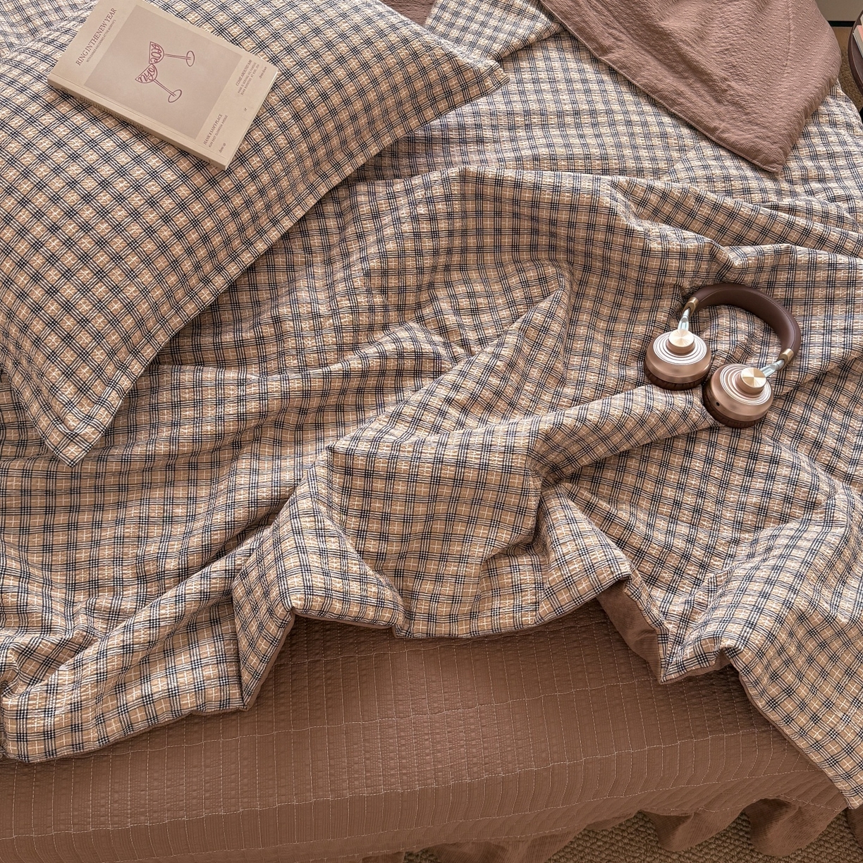 91家纺网 家纺一手货源 找家纺 梵希雅 2026新款云感泡芙棉泡芙纱床盖夏被四件套 古典格