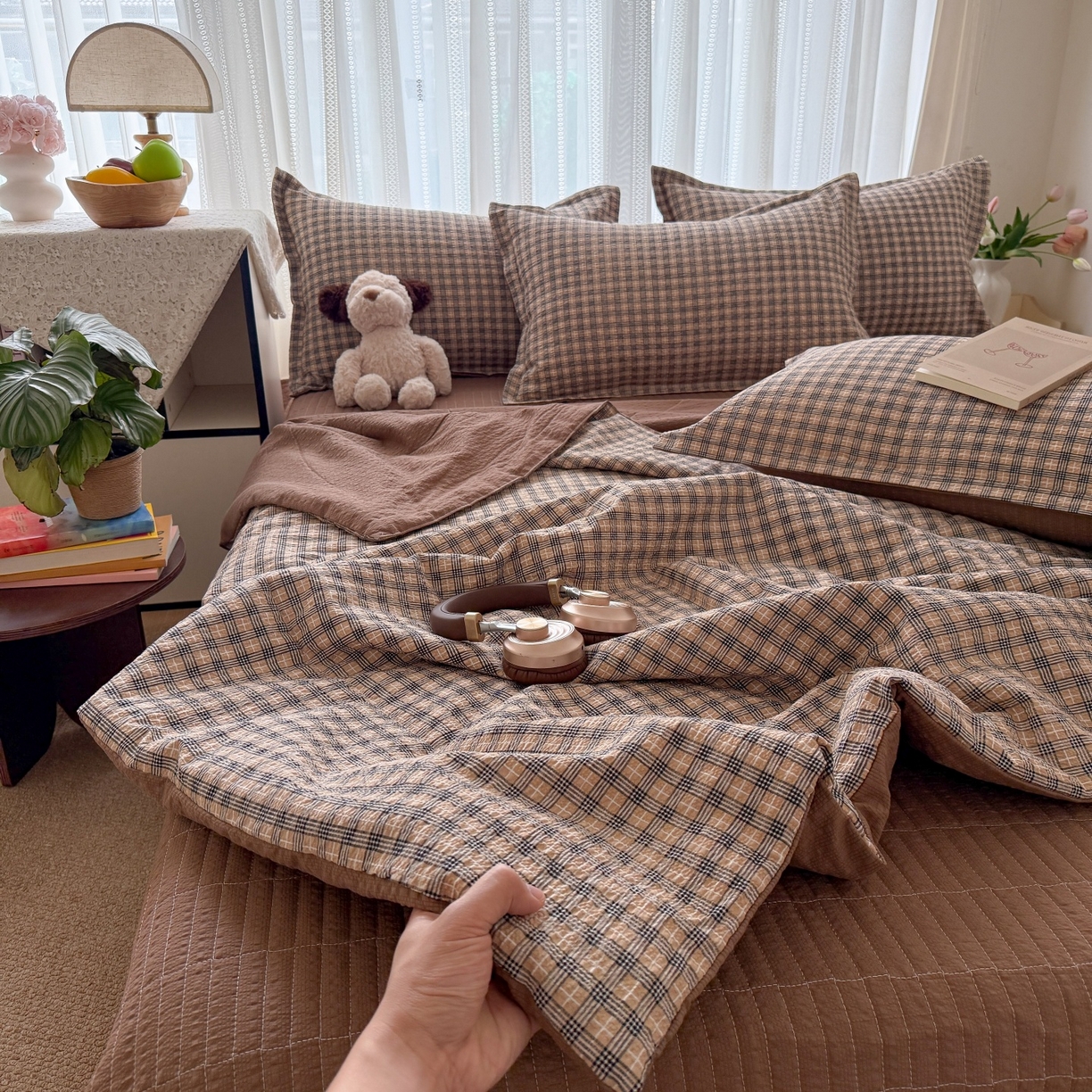 91家纺网 家纺一手货源 找家纺 梵希雅 2026新款云感泡芙棉泡芙纱床盖夏被四件套 古典格