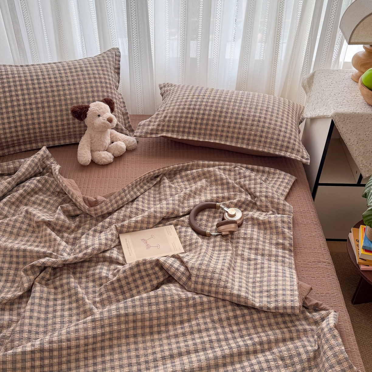 91家纺网 家纺一手货源 找家纺 梵希雅 2026新款云感泡芙棉泡芙纱床盖夏被四件套 古典格