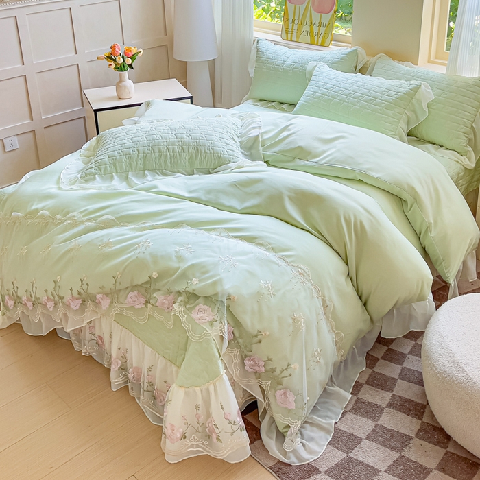 91家纺网 家纺一手货源 找家纺 苏米娜家纺SUMINA 2026新款春夏韩版床盖款多功能夏被床盖四件套 花恋系列 花恋-嫩芽绿