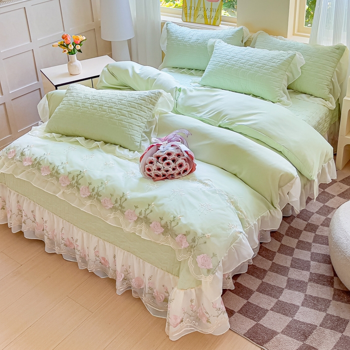 91家纺网 家纺一手货源 找家纺 苏米娜家纺SUMINA 2026新款春夏韩版床盖款多功能夏被床盖四件套 花恋系列 花恋-嫩芽绿